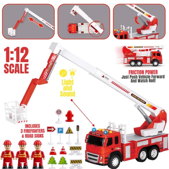 Realistic Friction-PoweredFireπ₯Engineπ, 3 Firemenπ§βπRoadSignsLightsπ¨Soundπ - Picture 4 of 9